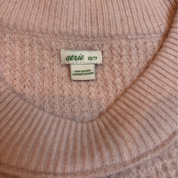 Aerie Sweater Light Pink Crew Neck Knit Waffle Pullover Size XS/TP - Picture 6 of 8